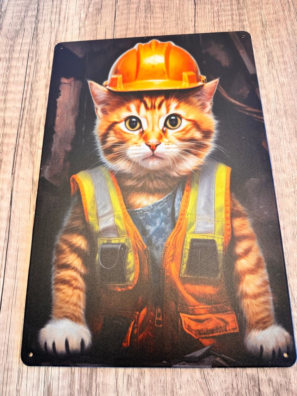 Construction Kitty Metal Sign Cute Cat Construction Cat Metal Home Decor NEW!
